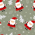 Holiday seamless pattern with Cartoon Santa Claus, christmas tree, decorative elements on a neutral background. Merry Christmas. C Royalty Free Stock Photo